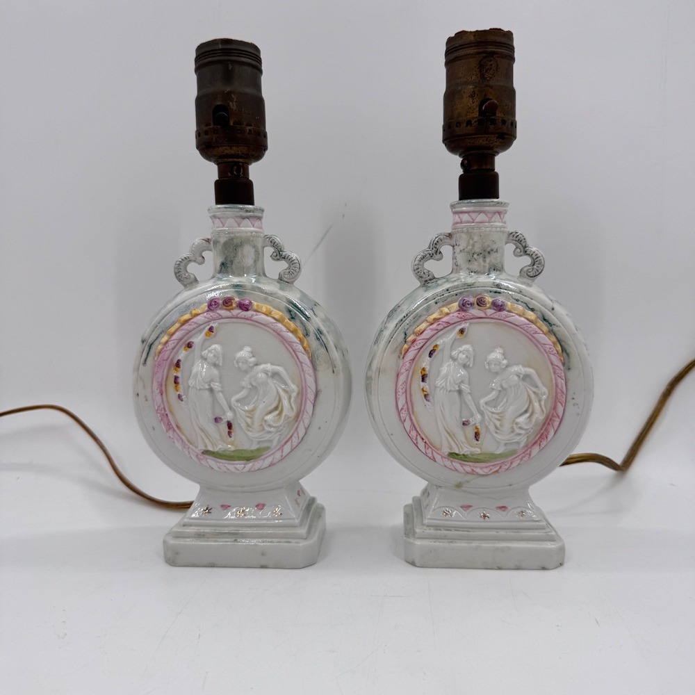 Vintage German Porcelain Figural Boudoir Lamps Pair